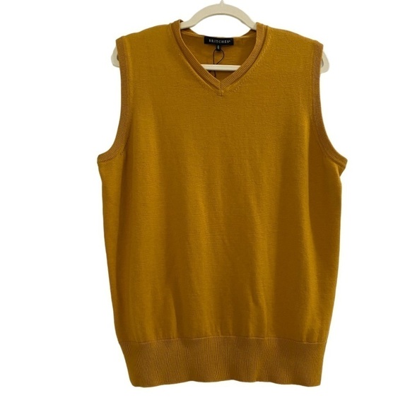 NWT Britches Sz XL Merino Wool V-Neck Mustard Yellow Knit Sweater Vest - Picture 5 of 11